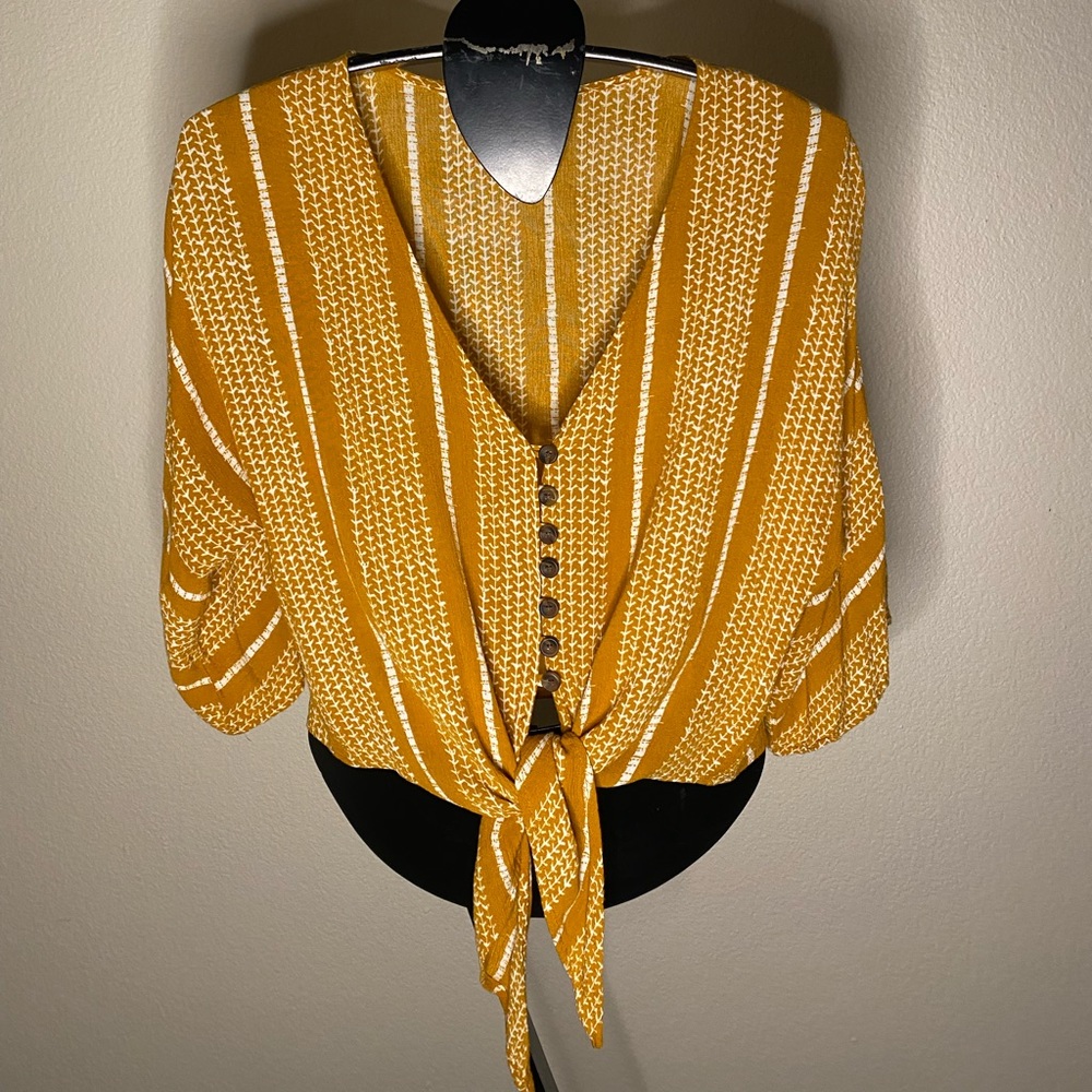 Yellow boho tie up blouse